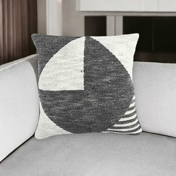 20" Gray and White Abstract Cotton Throw Pillow Cover