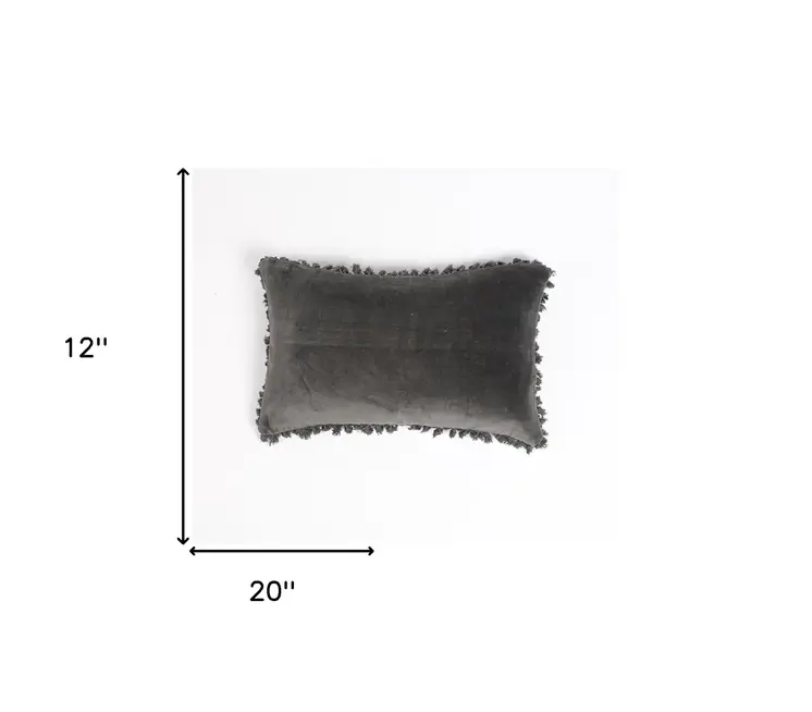 12" X 20" Black Cotton Blend Throw Pillow Cover With Fringe