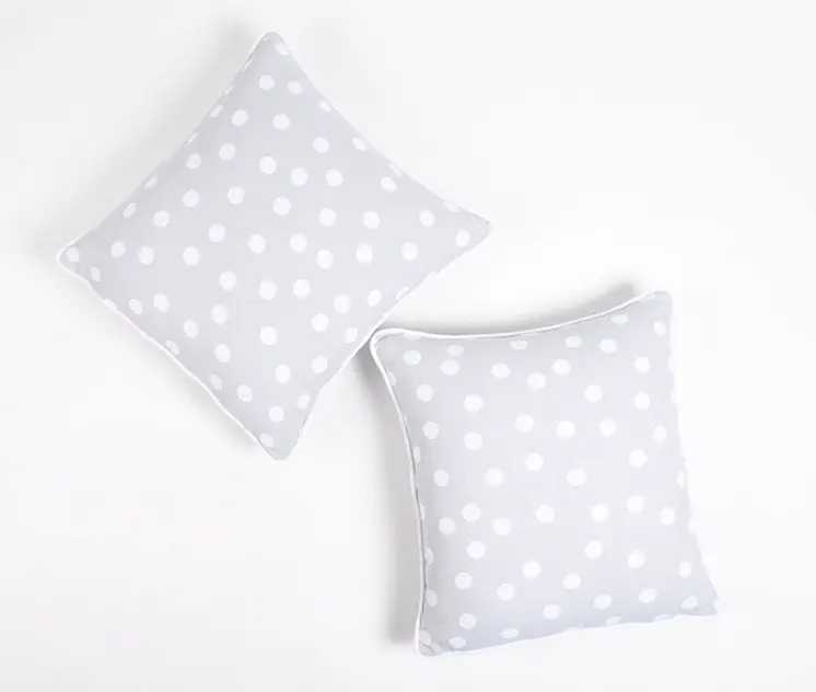 Set of Two 18" Gray and White Cotton Throw Pillow Covers