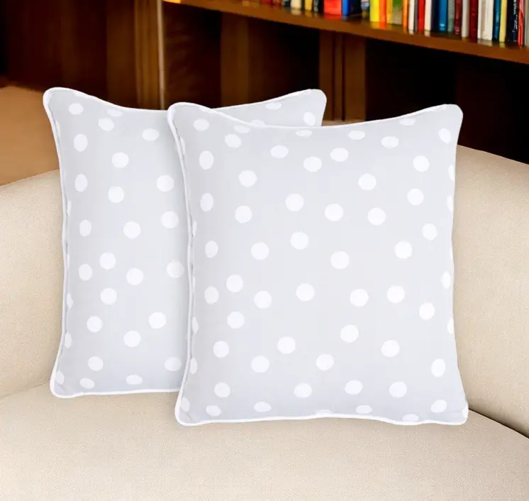 Set of Two 18" Gray and White Cotton Throw Pillow Covers