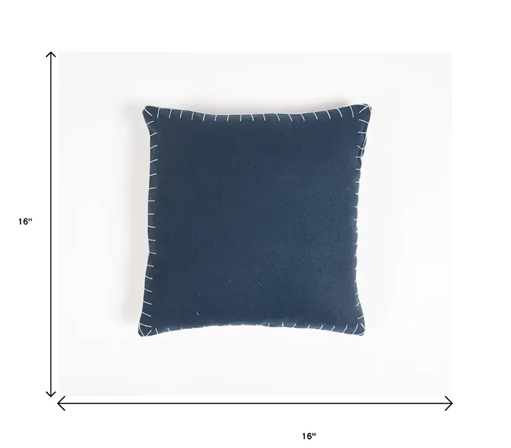 16" Blue Wool Throw Pillow Cover