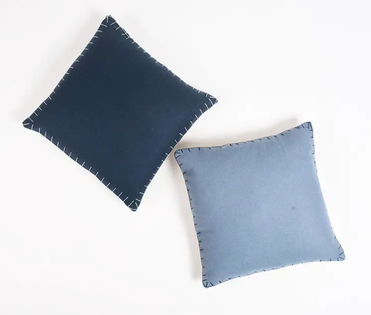 16" Blue Wool Throw Pillow Cover