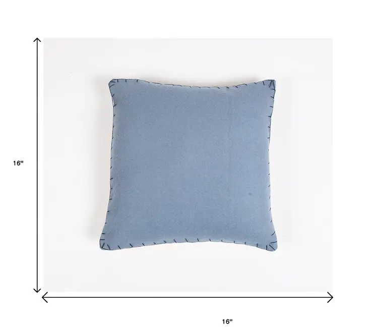 16" Blue Wool Throw Pillow Cover