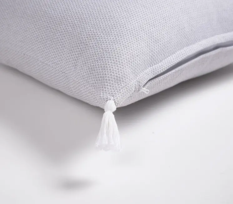 Set of Two 16" Gray Cotton Throw Pillow Covers with Tassels