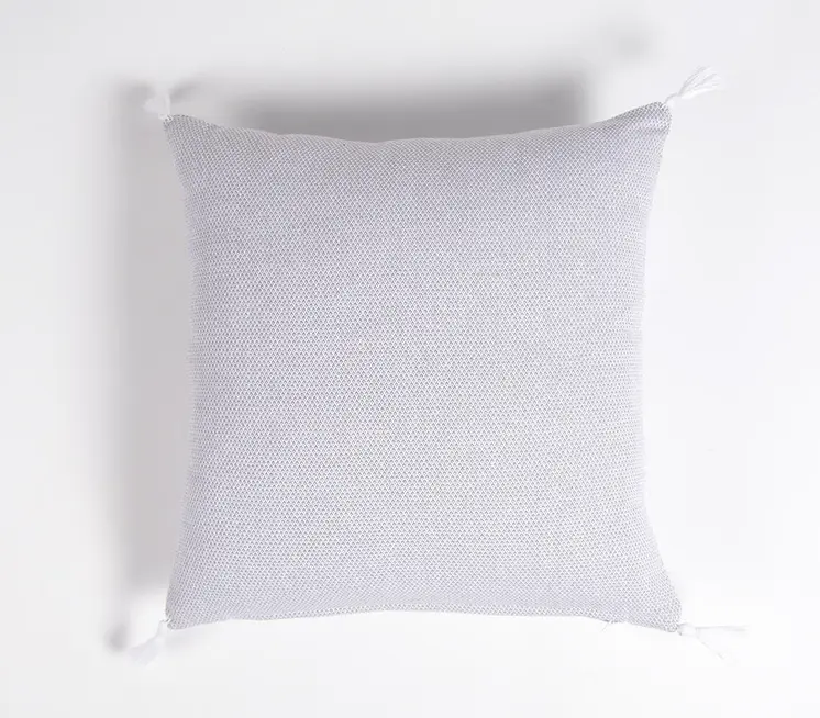 Set of Two 16" Gray Cotton Throw Pillow Covers with Tassels