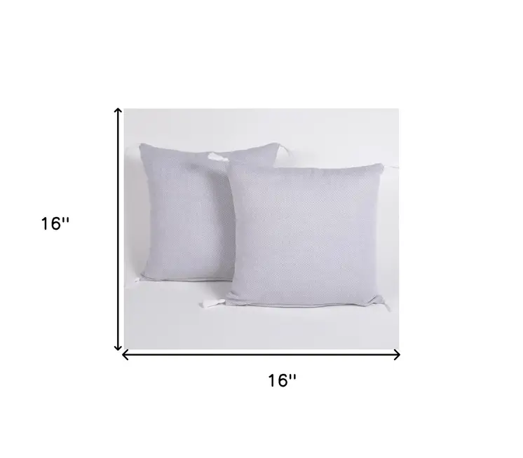 Set of Two 16" Gray Cotton Throw Pillow Covers with Tassels