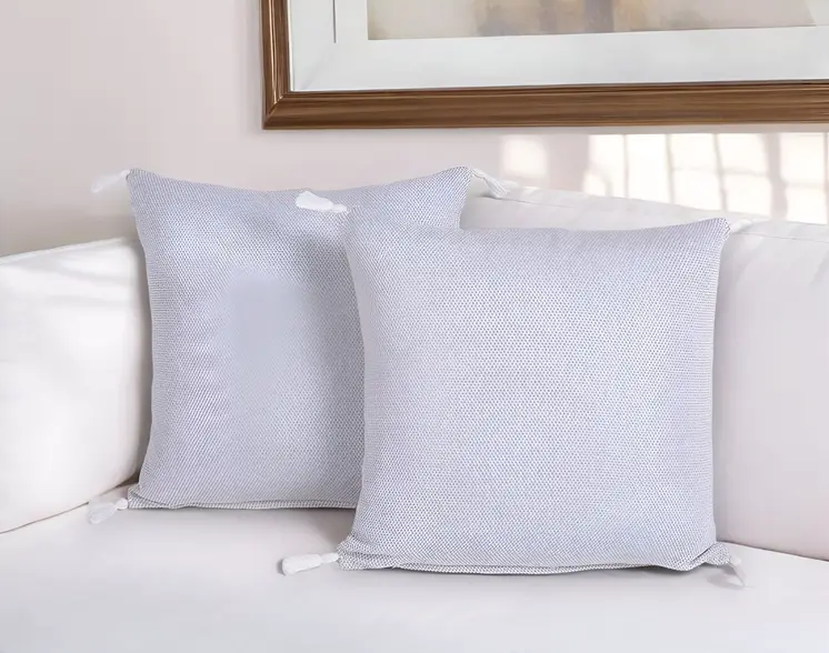 Set of Two 16" Gray Cotton Throw Pillow Covers with Tassels