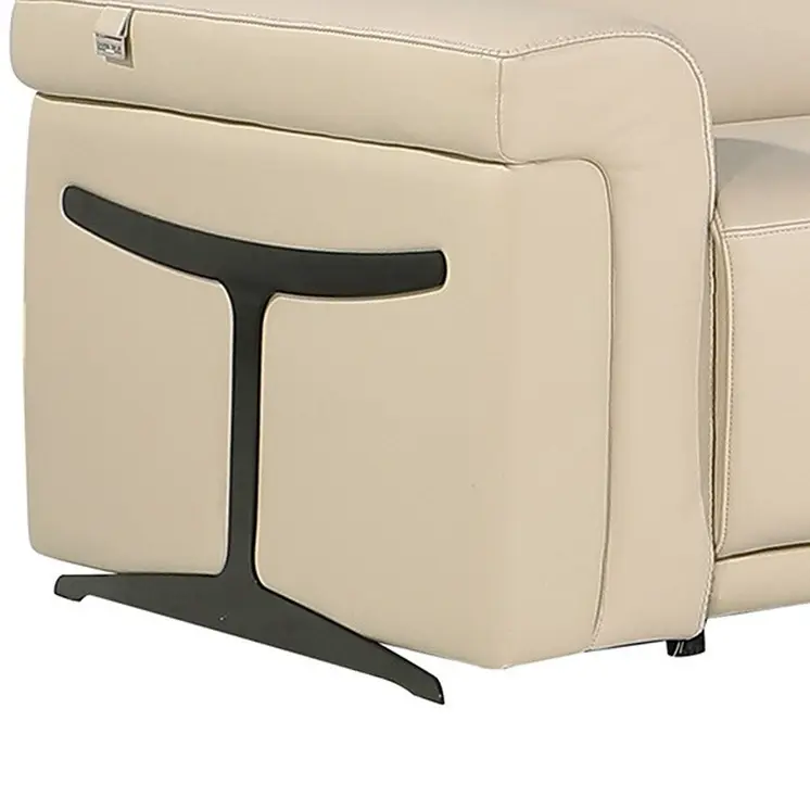 Beige Italian Leather Modular L Shaped Eight Piece Corner Sectional With Console