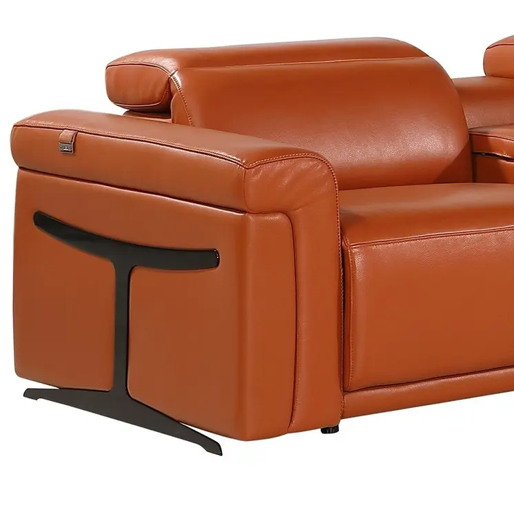 Camel Italian Leather Modular L Shaped Seven Piece Corner Sectional With Console