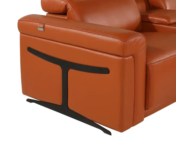 Camel Italian Leather Modular L Shaped Eight Piece Corner Sectional With Console