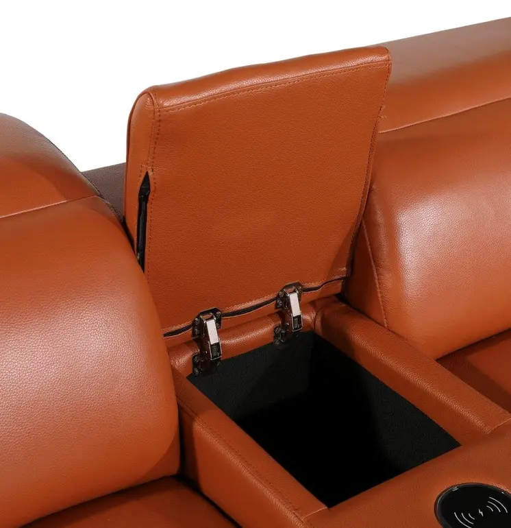 Camel Italian Leather Modular L Shaped Eight Piece Corner Sectional With Console