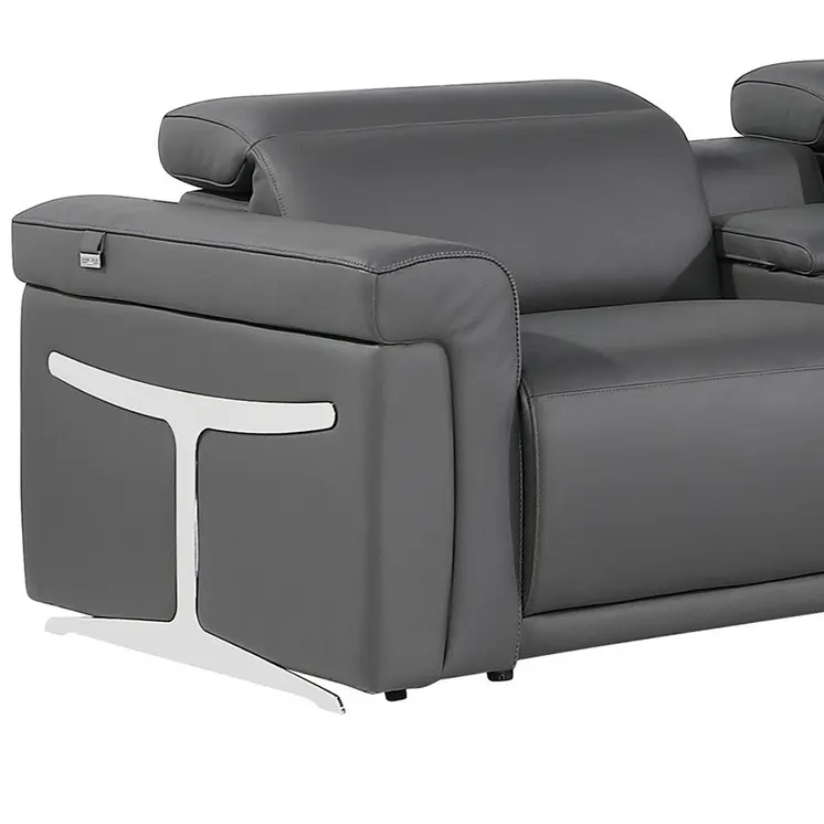Gray Italian Leather Modular L Shaped Eight Piece Corner Sectional With Console