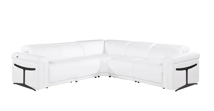 White Italian Leather Modular L Shaped Five Piece Corner Sectional