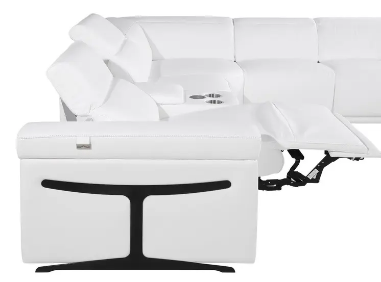 White Italian Leather Modular L Shaped Seven Piece Corner Sectional With Console
