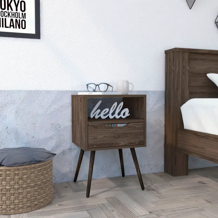 25" Brown Wood One Drawer Nightstand