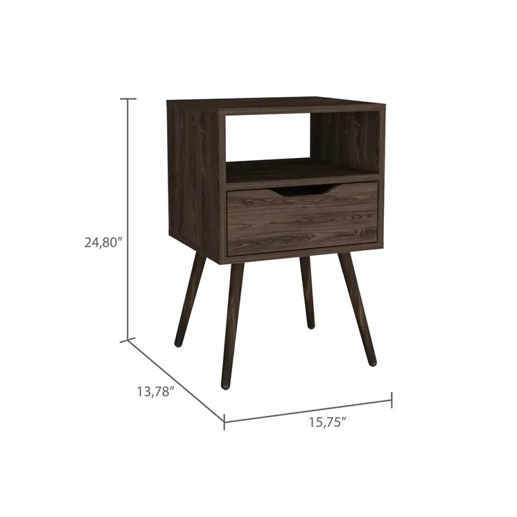 25" Brown Wood One Drawer Nightstand