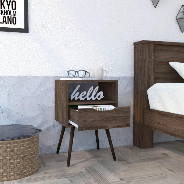 25" Brown Wood One Drawer Nightstand