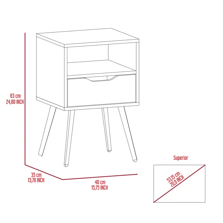 25" White And Natural Wood One Drawer Nightstand
