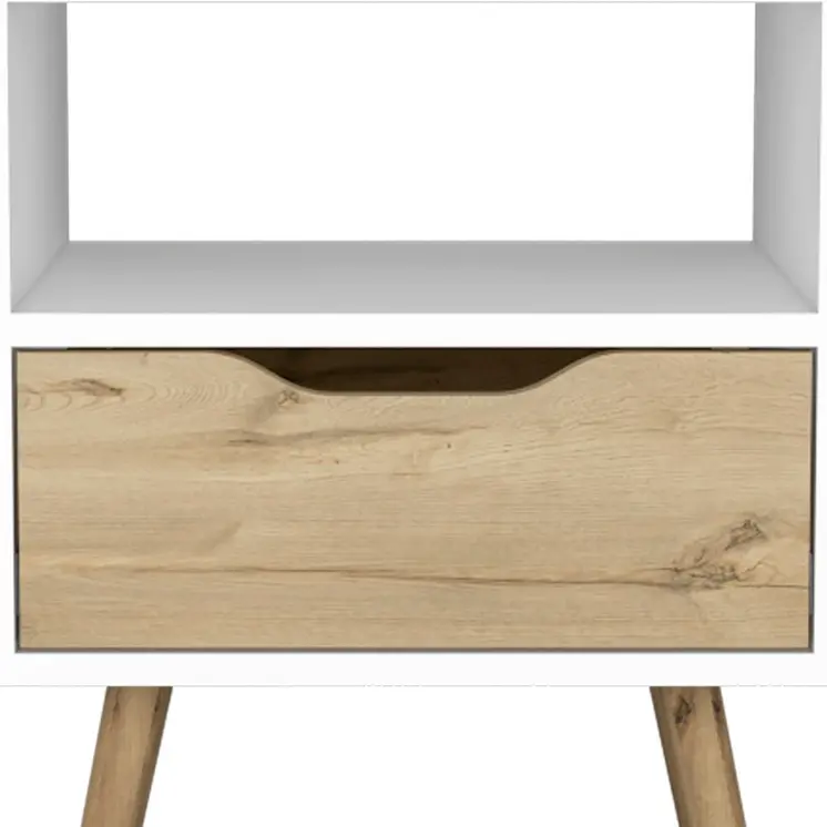 25" White And Natural Wood One Drawer Nightstand