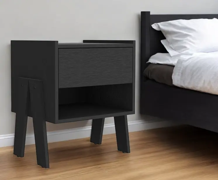 22" Black Wood One Drawer Nightstand