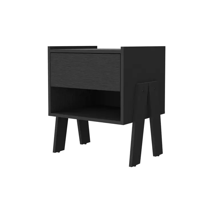 22" Black Wood One Drawer Nightstand