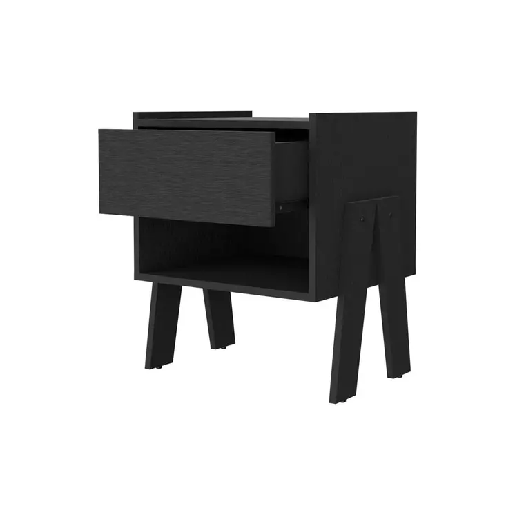 22" Black Wood One Drawer Nightstand
