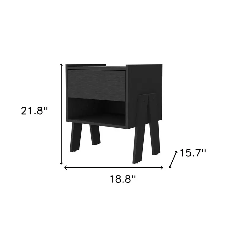 22" Black Wood One Drawer Nightstand