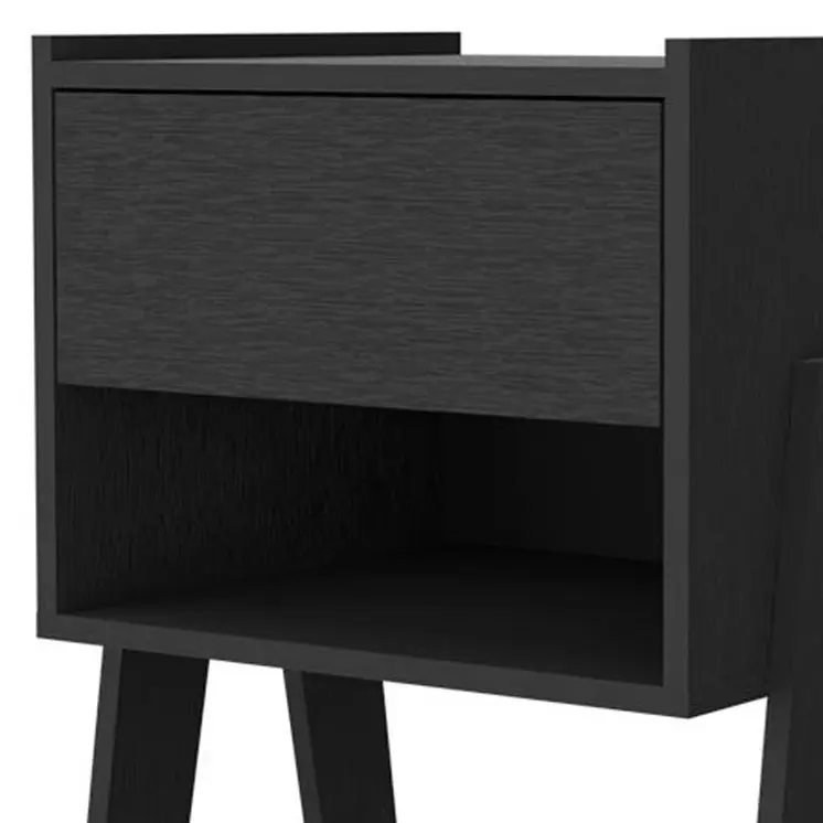 22" Black Wood One Drawer Nightstand