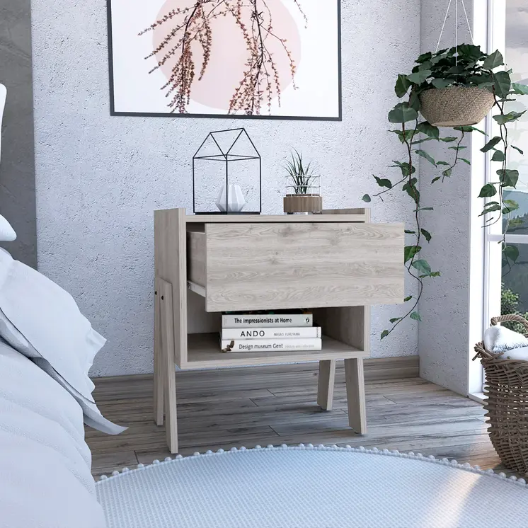 22" Light Gray Wood One Drawer Nightstand