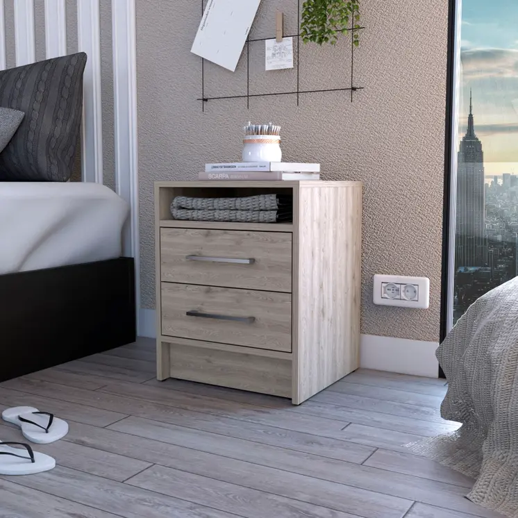 20" Light Gray Wood Two Drawer Nightstand