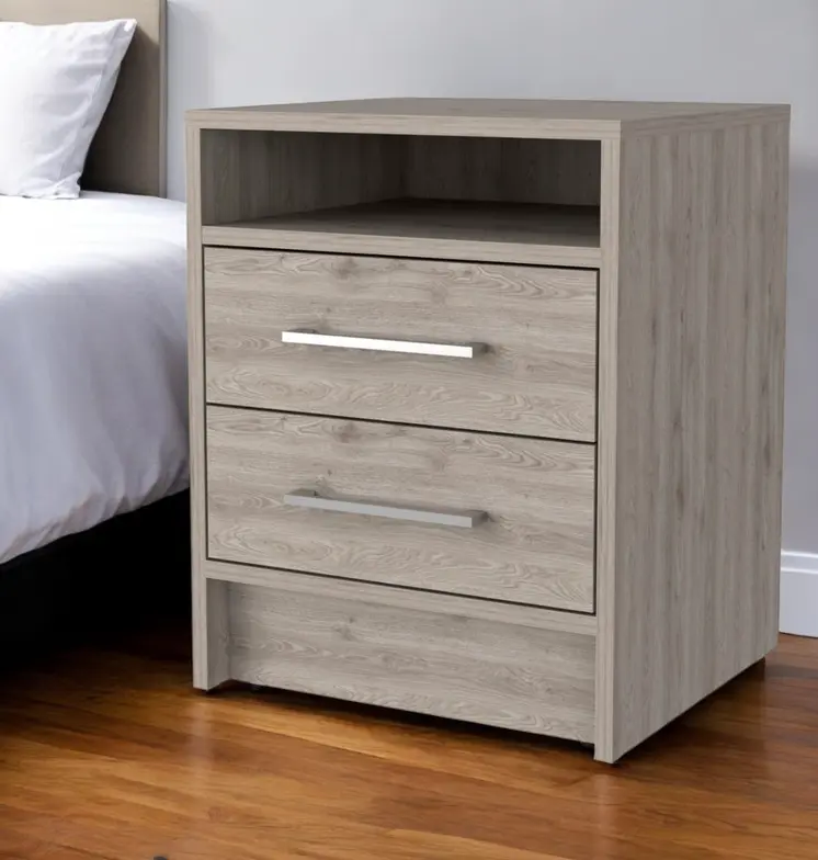 20" Light Gray Wood Two Drawer Nightstand
