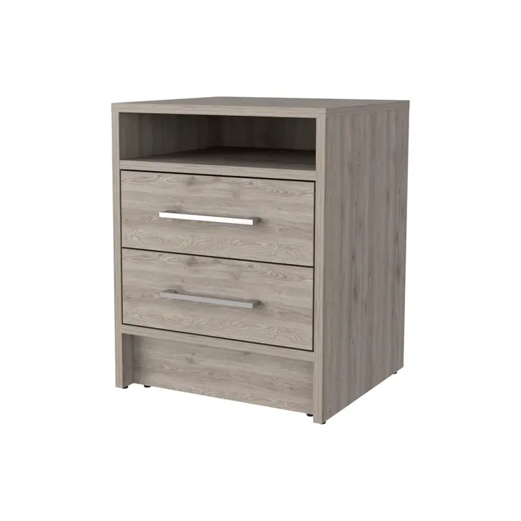 20" Light Gray Wood Two Drawer Nightstand