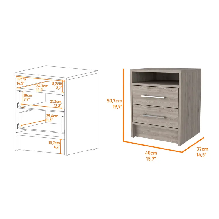 20" Light Gray Wood Two Drawer Nightstand
