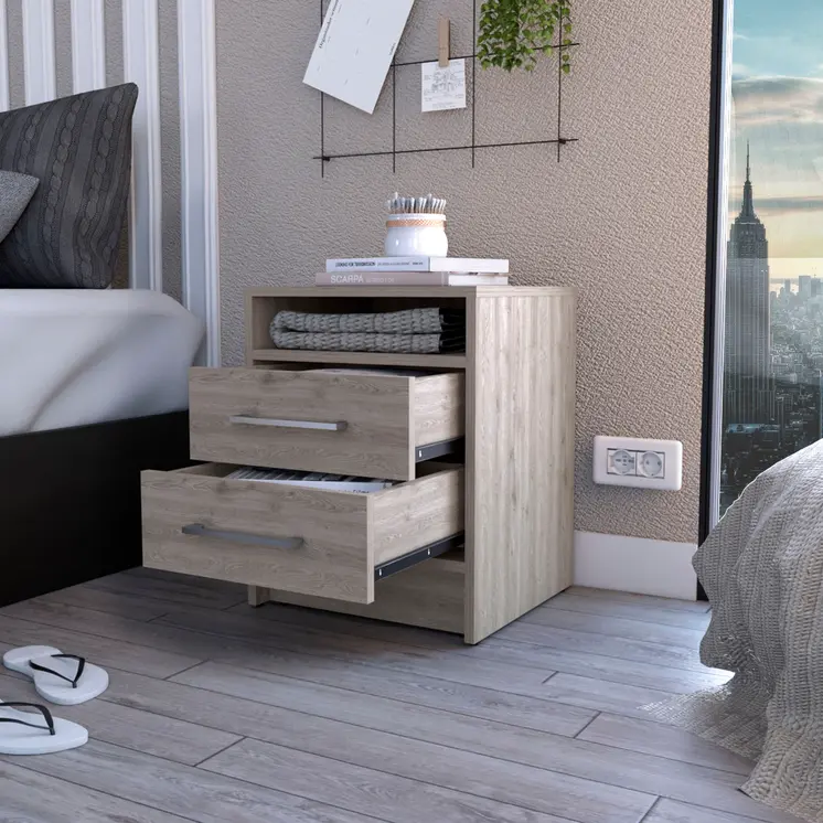 20" Light Gray Wood Two Drawer Nightstand