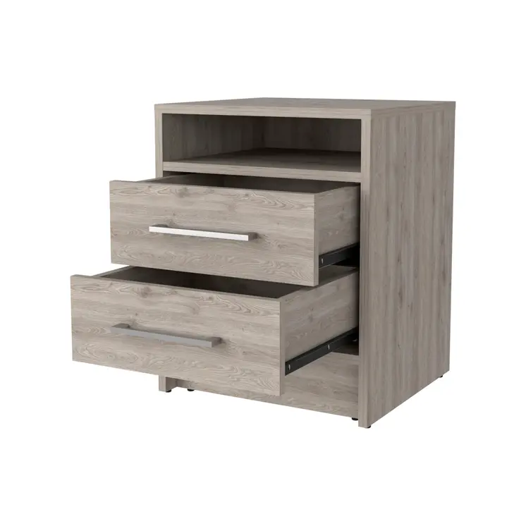 20" Light Gray Wood Two Drawer Nightstand