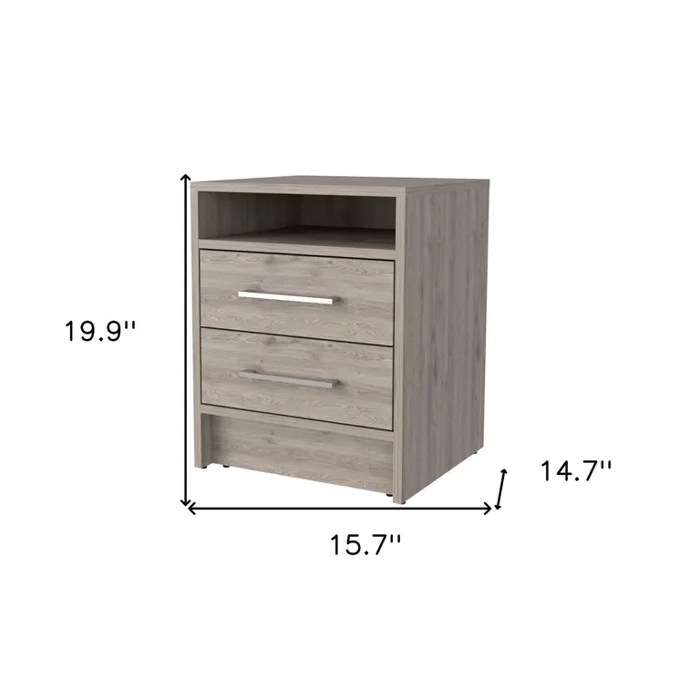 20" Light Gray Wood Two Drawer Nightstand