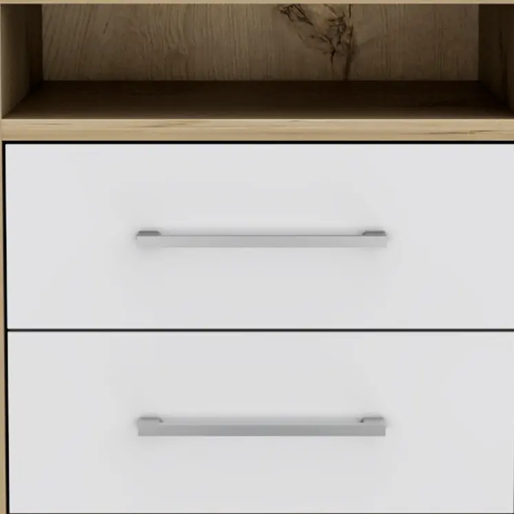 20" White And Natural Wood Two Drawer Nightstand