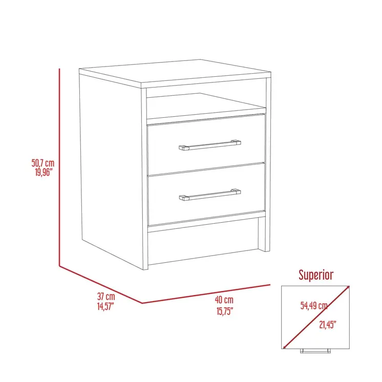 20" White And Natural Wood Two Drawer Nightstand
