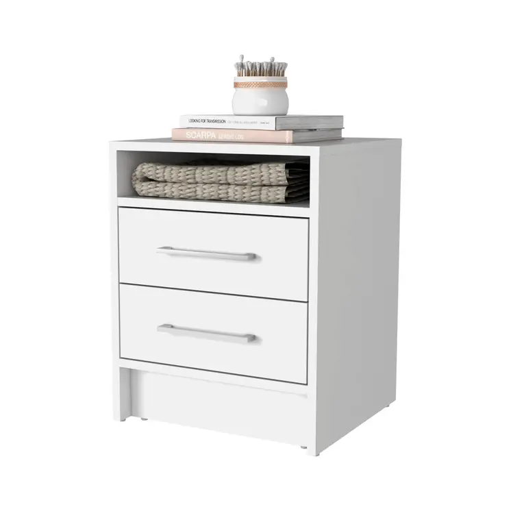 20" White Wood Two Drawer Nightstand