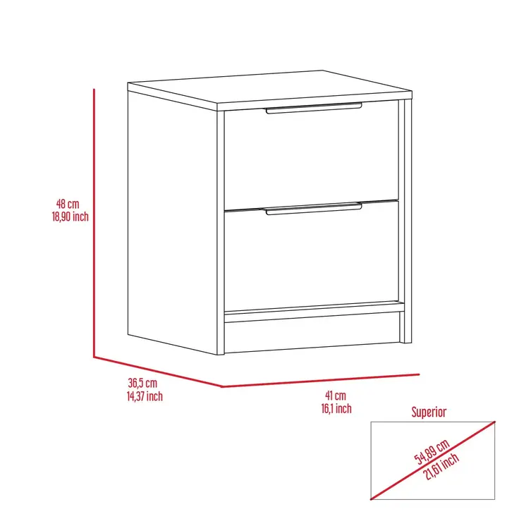 19" Light Gray Wood Two Drawer Nightstand