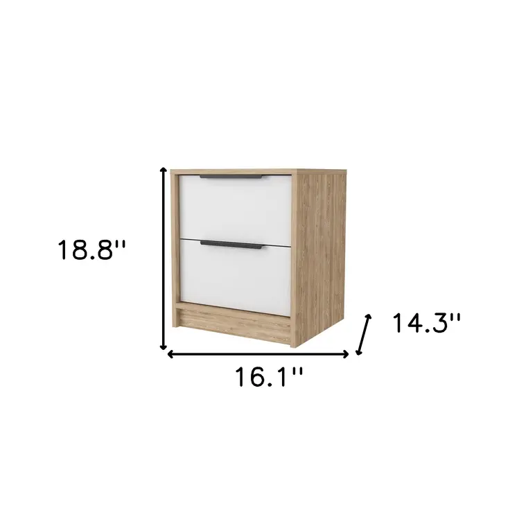 19" White And Natural Wood Two Drawer Nightstand