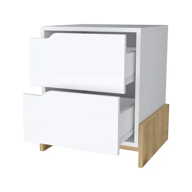 20" White And Natural Wood Two Drawer Nightstand