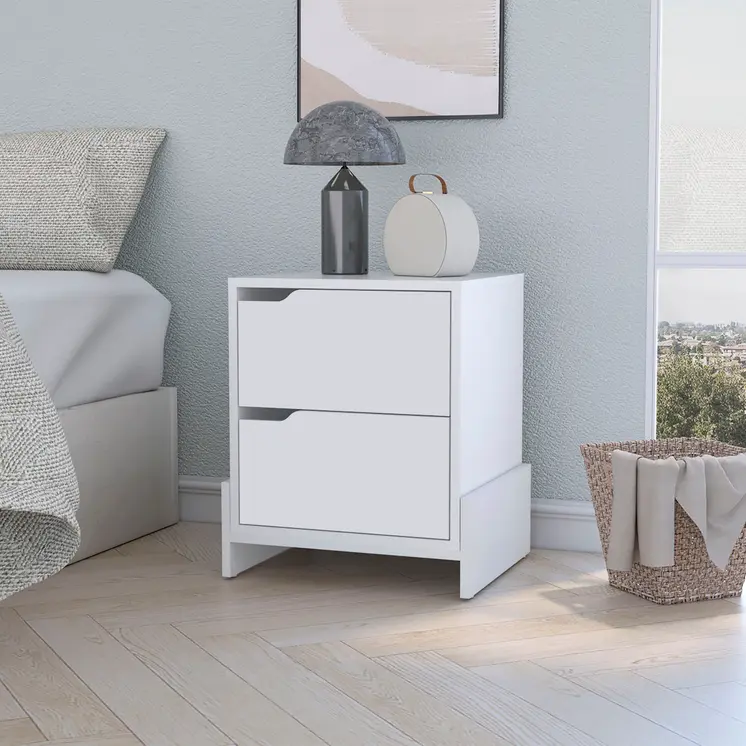 20" White Wood Two Drawer Nightstand