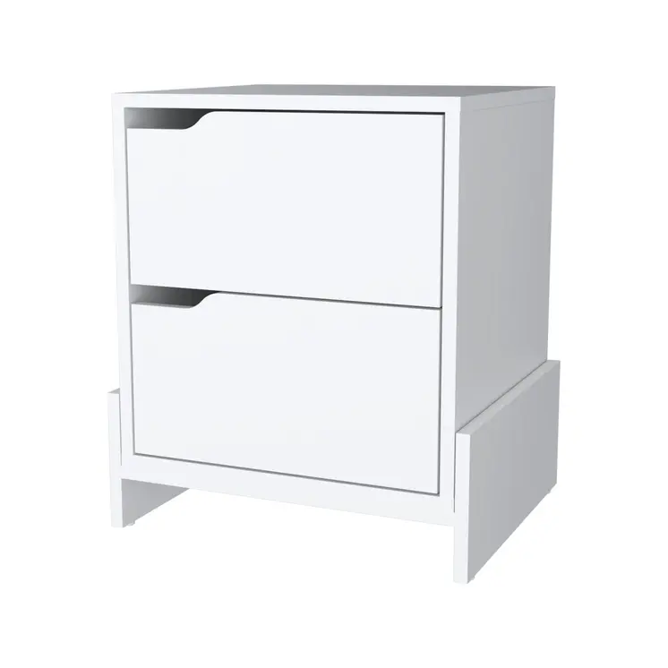 20" White Wood Two Drawer Nightstand