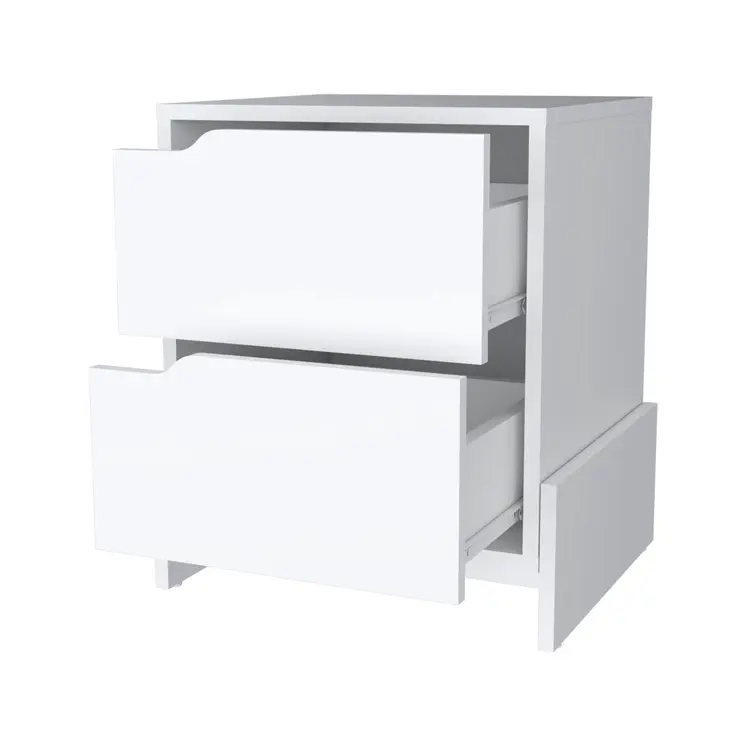 20" White Wood Two Drawer Nightstand