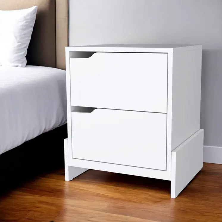 20" White Wood Two Drawer Nightstand