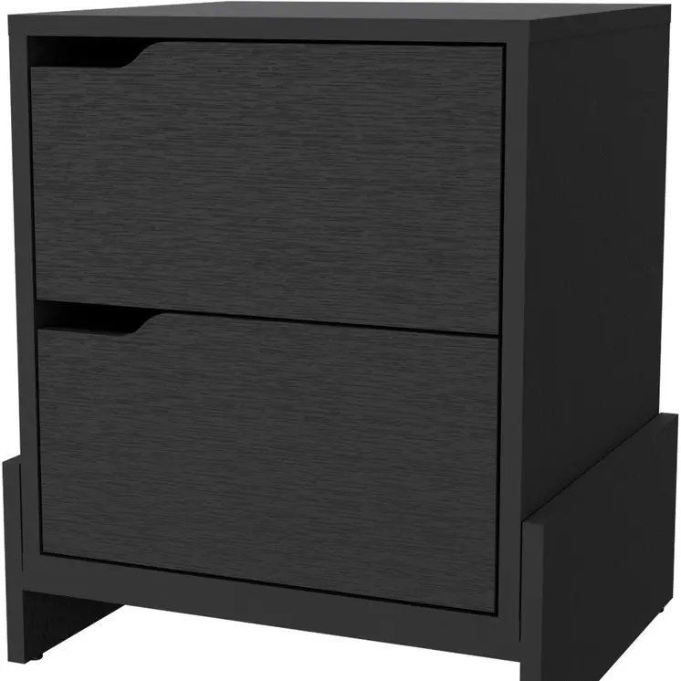 20" Black Wood Two Drawer Nightstand