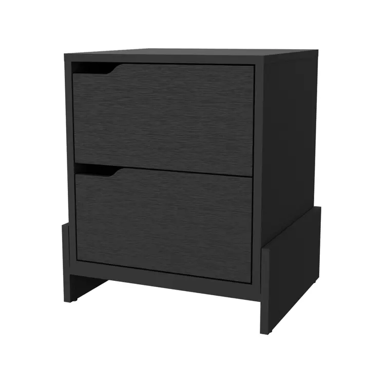 20" Black Wood Two Drawer Nightstand