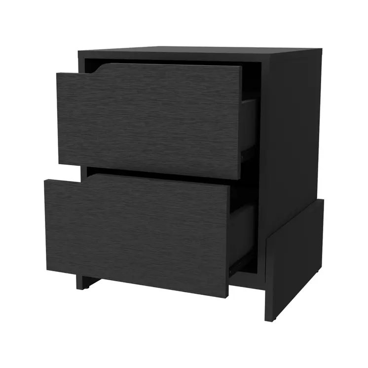 20" Black Wood Two Drawer Nightstand