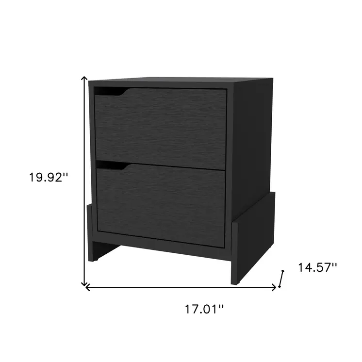 20" Black Wood Two Drawer Nightstand